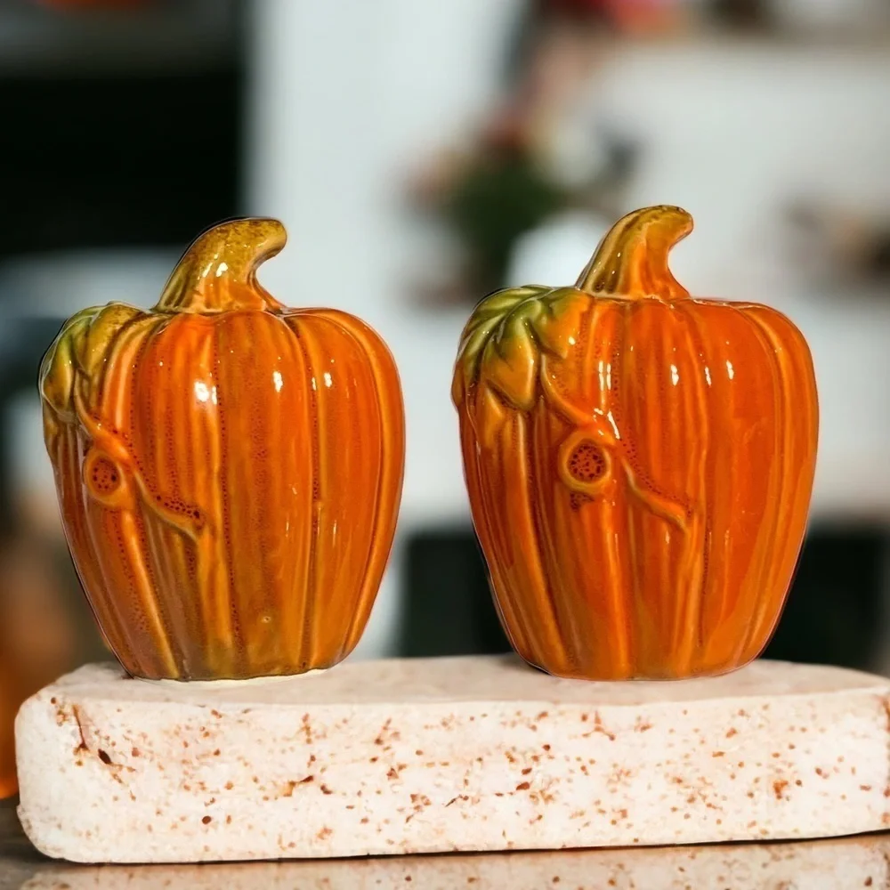 Salt and Pepper Autumn Harvest Artisan Hand Painted Glazed Ceramic Set